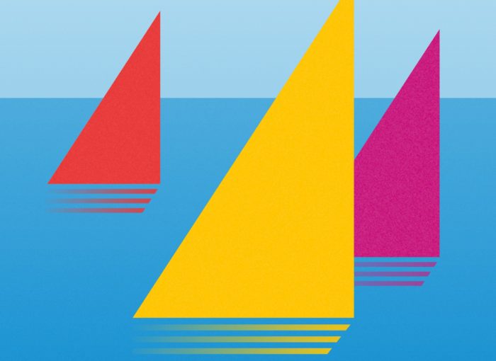 Grafik mit drei Segeln im Wasser