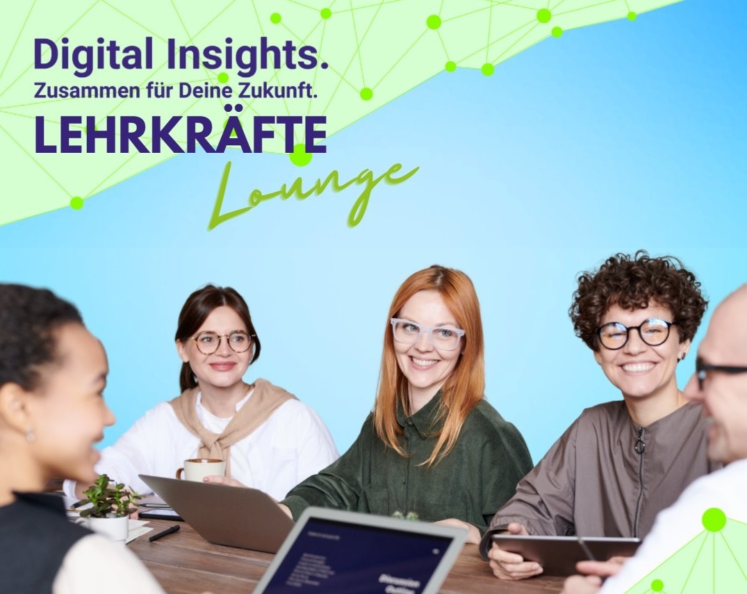 Plakat zu Digital Insights Lehrkräfte Lounge mit Lehrern an einem Tisch