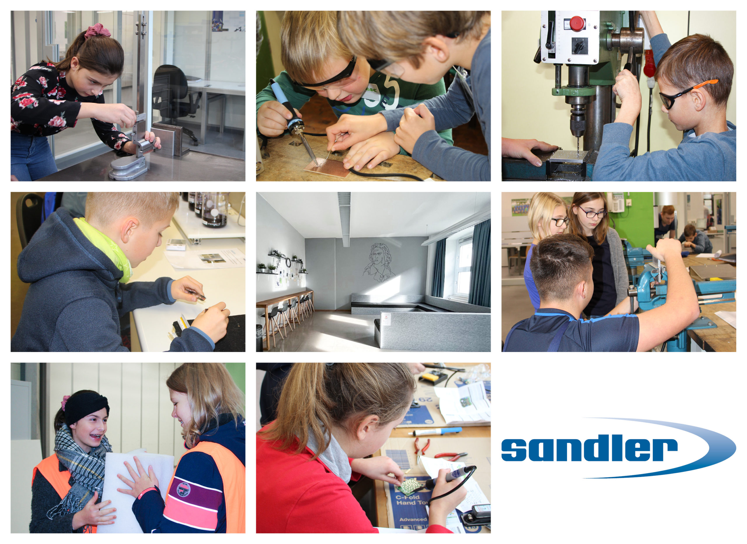 Collage mit Schülern die an Maschinen arbeiten